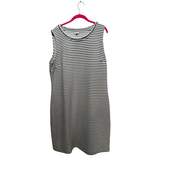 Talbots Black & White Striped Nautical Rope Neckline Sheath Dress Size 16 - Picture 2 of 8